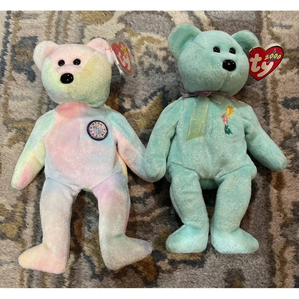 Ty Beanie Babies B.B. the Birthday Bear And Ariel- MWMTs Lot Of 2 Bears Baby
